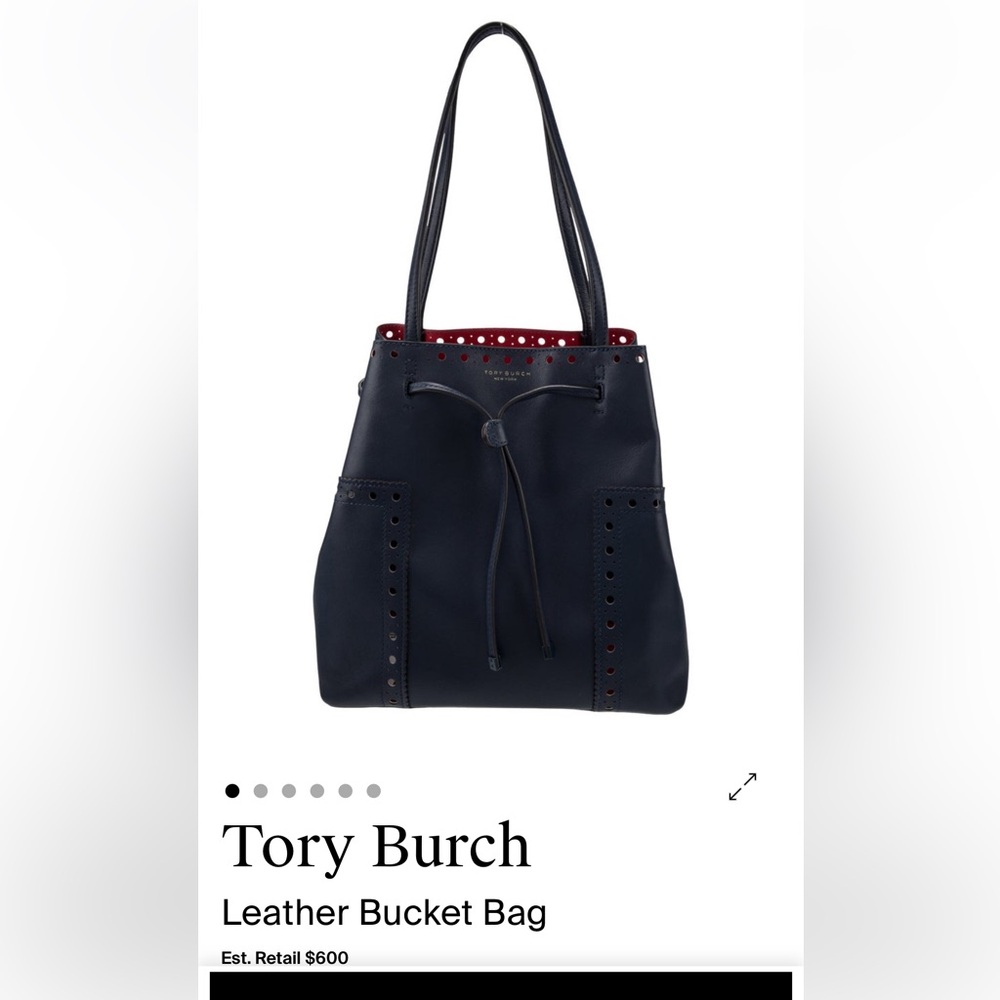 Tory Burch Dark Blue Leather Bucket Bag New Without Tags - Picture 2 of 7